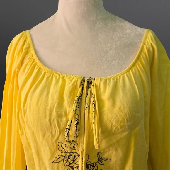 Y2K Yellow Floral Embroidered Romper Size S Boho Fairy Festival Long Sleeve - Picture 3 of 10